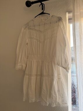 LoveShackFancy Ivory Eyelet Tiered Long Sleeve Dress